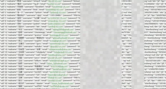 部分泄露数据截图